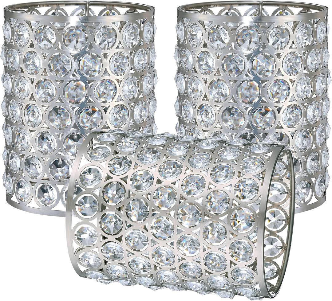 Doraimi Lighting 3 Pack Polyhedral Crystal Metal Pendant Ceiling Chandelier Wall Sconce Lamp Replacement Covers Shade Fixture Brushed Nickel Finish,1.66" Fitter Size,5.6" high*4.4" Diameter