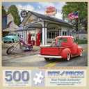 Bits and Pieces 500 Piece Puzzles for Adults - Nostalgic American Gas Station - - Large 18" x 24" Jigsaw Puzzles 500 Pieces Vintage Cars Summer Scene, No 2 Pieces Alike
