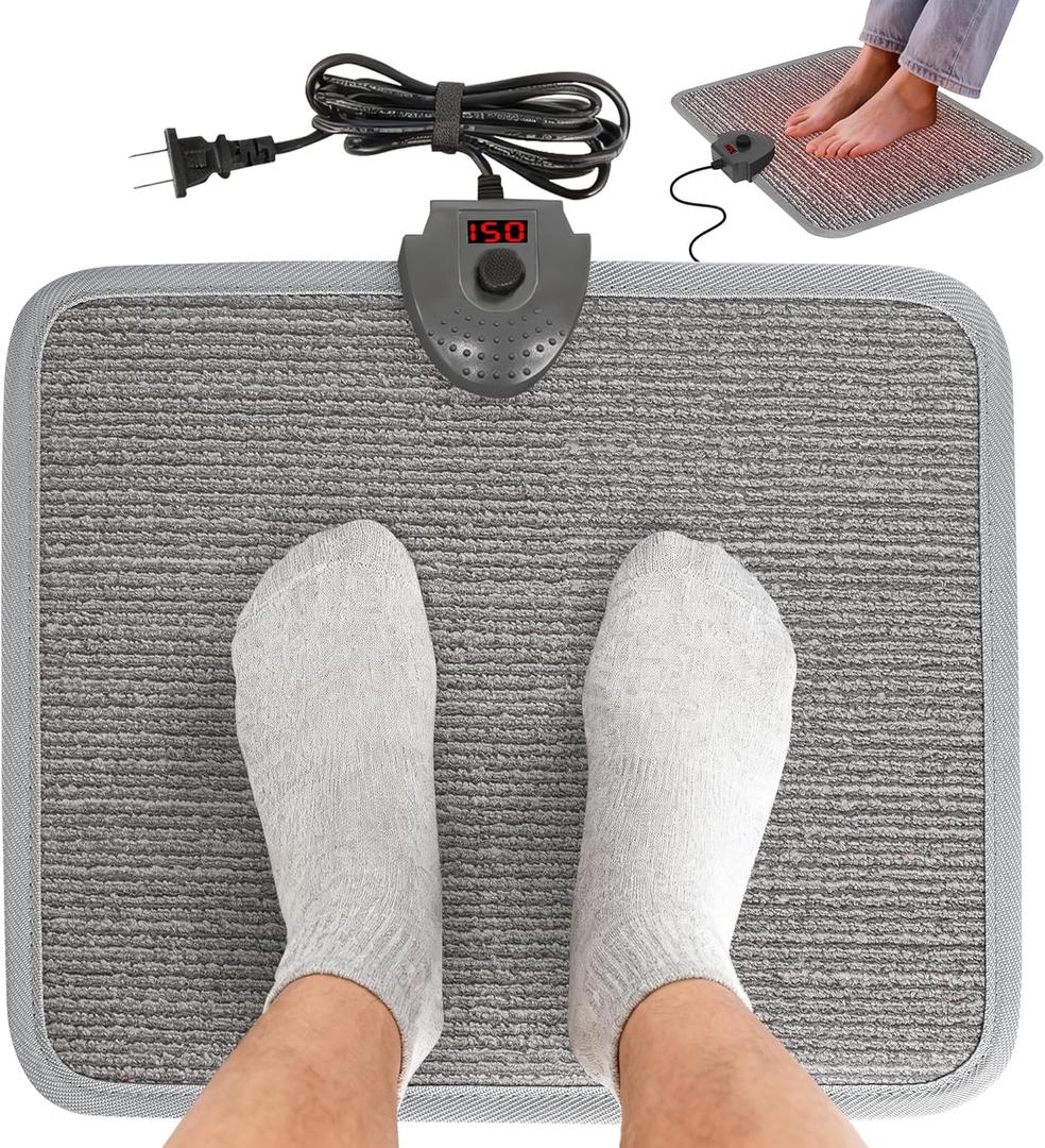Heated Floor Mat Under Desk for Foot Warmer - Wider Electric Space Heaters 110V Adjustable Temperature Heating Pad - Carbon Crystal & Energy Saving Feet Warmers for Office,Home (Carpet Grain) (Gray)