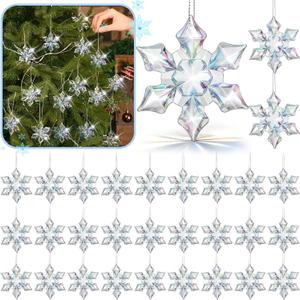 Wettarn 30 Pcs Acrylic Crystal Christmas Balls Ornaments, Clear Crystal Glass Christmas Diamond Ornaments Raindrops with Silver Thread for Hanging Decorations(Snow)