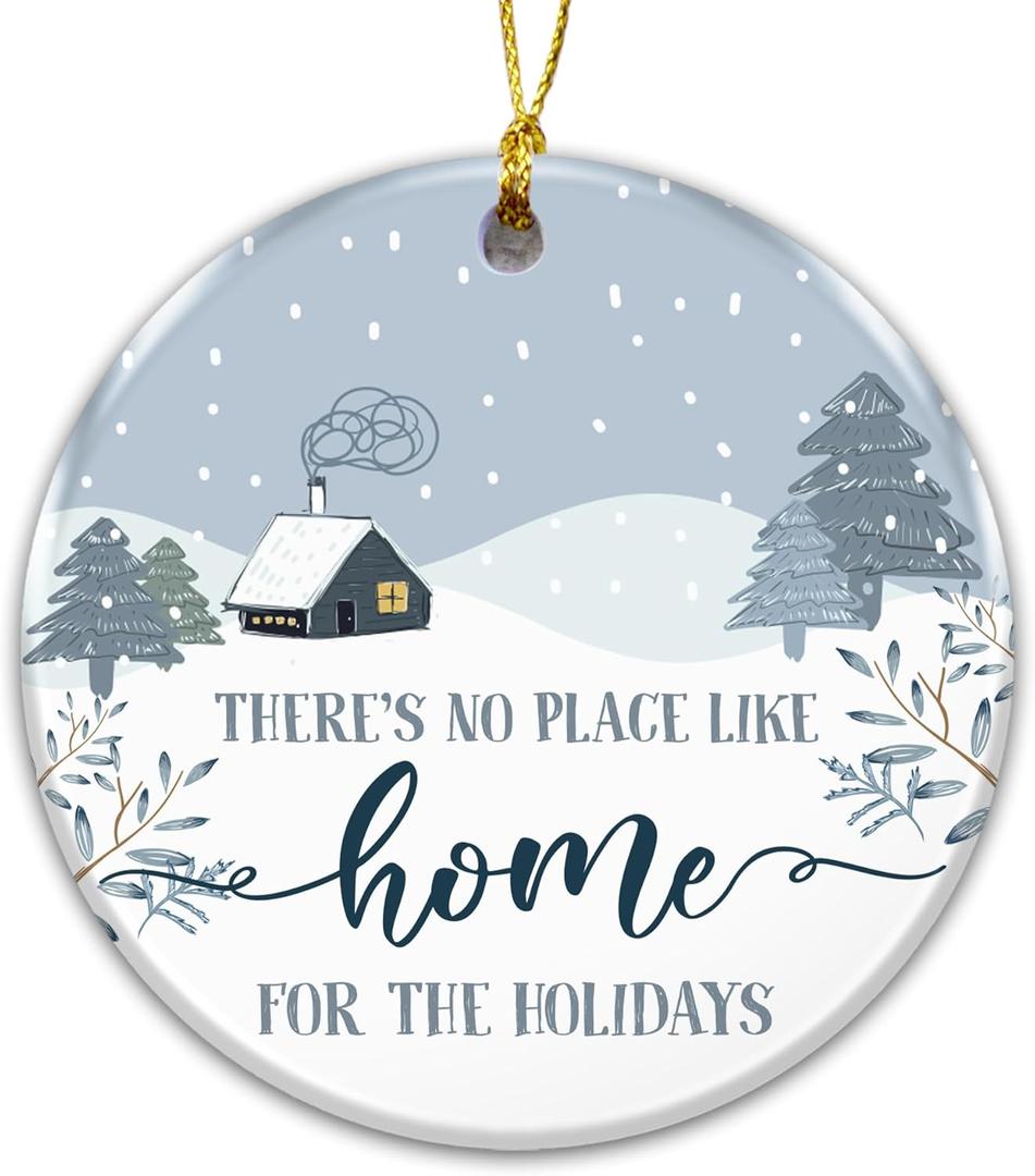 3 x Family Home Ornament - Theres No Place Like Home for The Holidays  Winter Cabin Ceramic Christmas Ornament  Family Holiday Keepsake, Rustic Farmhouse Tree Decoration, Housewarming