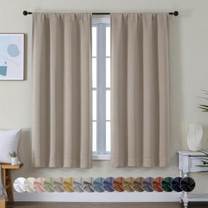 Simplebrand Ava Stone Blackout Curtains for Bedroom 63 Inch Length 2 Panels Set, Solid Thermal Insulated Energy Saving Rod Pocket Window Treatment Curtains Blackout Drapes, W40 x L63 Inch, Stone