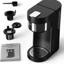Single Serve Hot & Iced Coffee Maker, for K Cup Pod and Grounds, 6 to 24oz Brew Size, Slim Compact for Small Spaces, Descaling Reminder, with Reusable Filters, Black