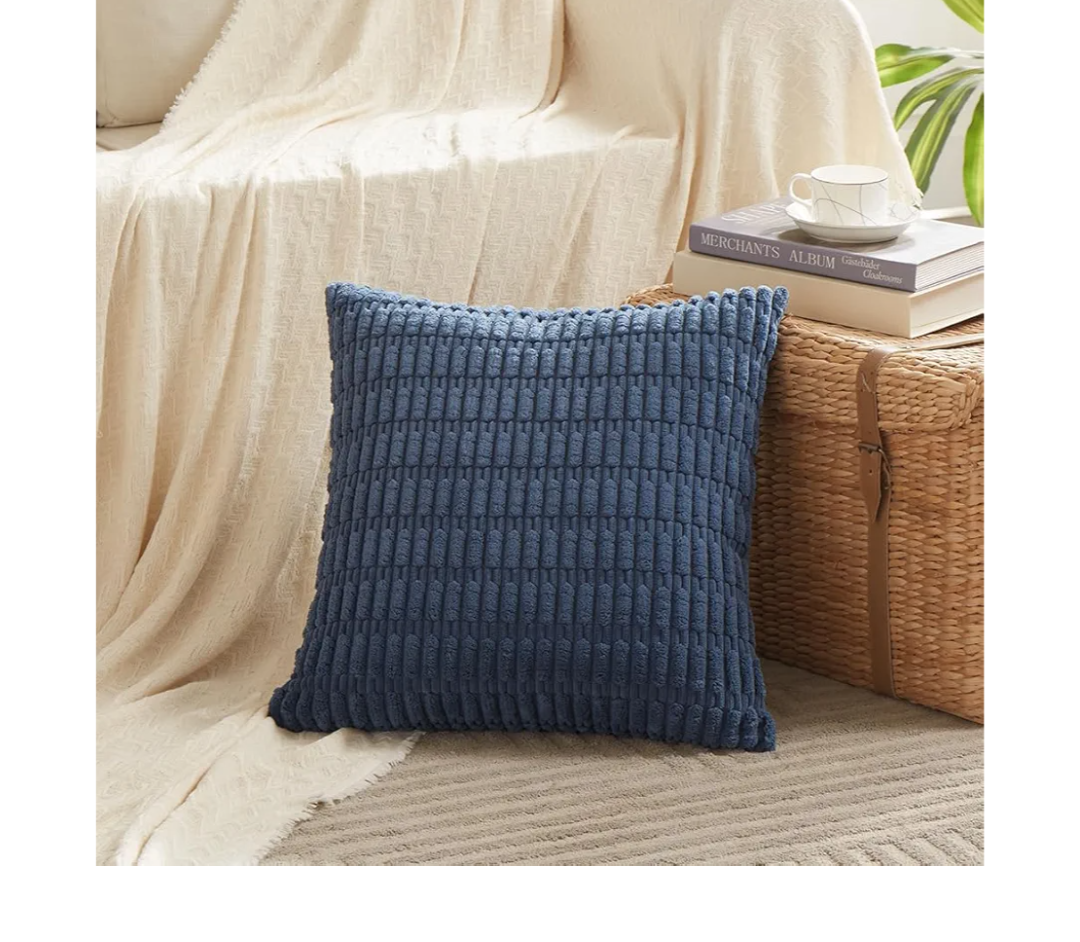 Fancy Homi 1 Pack Dusty Blue Decorative Throw Pillow Covers 22x22 Inch for Living Room Couch Bed Sofa, Rustic Farmhouse Boho Home Decor, Soft Plush Striped Corduroy Square Cushion Case 55x55 cm