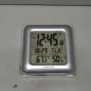 KADAMS Bathroom Clock 9.5" Kitchen Wall Clock with Large LCD Screen  Shower Clock with Suction Cup,Temperature, Humidity, Calendar  Water-Resistant, 4 Mounting Options, Silver