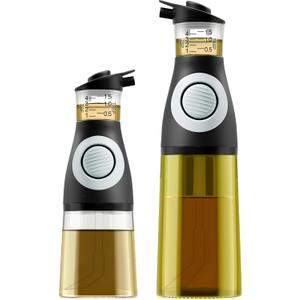 Belwares Oil and Vinegar Dispenser Set with Measuring Cup  1 Glass Olive Oil Dispenser Bottles for Kitchen  Cooking Oil Bottle Set, DripFree Cruets for Salad Dressing, BPAFree, Dishwasher Safe