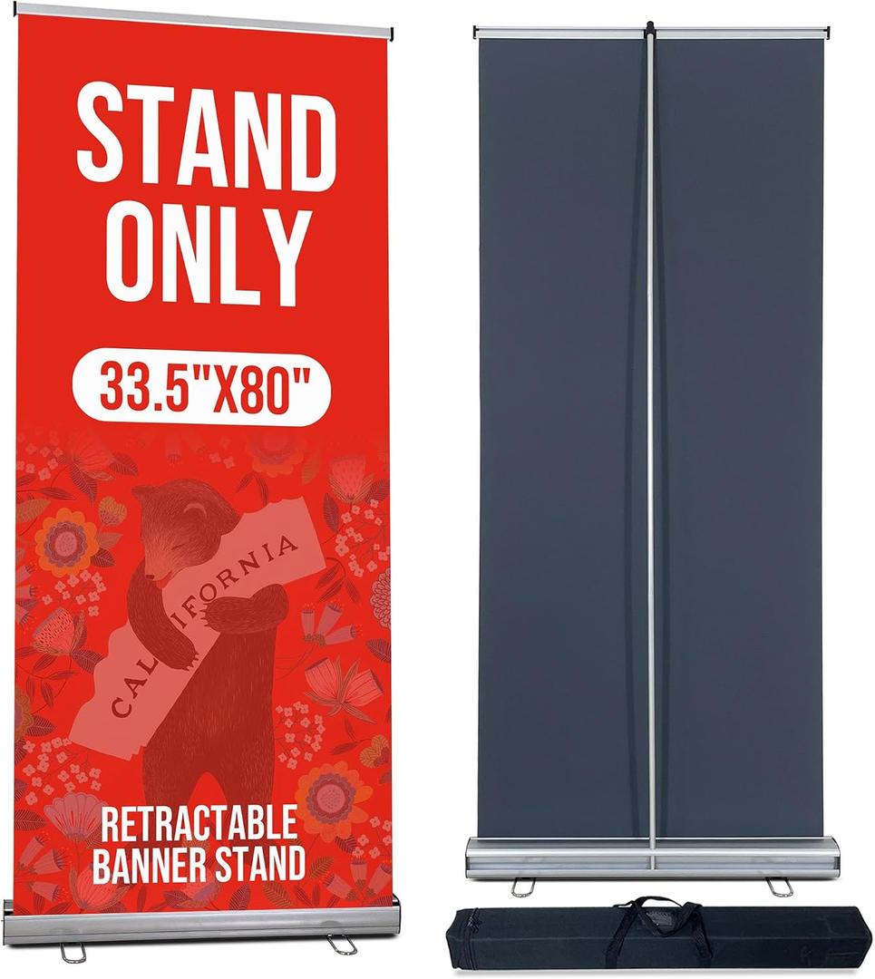 33.5"W x 80"H Retractable Banner Stand Standard Roll Up Banner Display with Padded Carrying Bag for Trade Show, Exhibition, Store Promotion & Advertising Events 1 Pack (Stand Only)