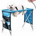 Cat Dog Grooming Hammock, Pet Bath Stand Mesh Bathing Station with Stainless Steel Frame, Foldable Grooming Table for Small & Medium Pets Trimming, Bathing, Brushing (Blue, For pets under 30 kg)