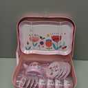 D-FantiX Kids Tea Set for Little Girls, 15Pcs Pink Tin Tea Party Set for Toddlers Afternoon Tea Time Playset with Metal Teapots Tea Cups Play Dishes Princess Toys Gifts with Carry Case