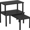 Cabinet Organizer Shelf(Set of 3),Bamboo Kitchen Counter Shelves for Countertop and Cabinet,Stackable Shelf Spice Racks,Medium (Black)