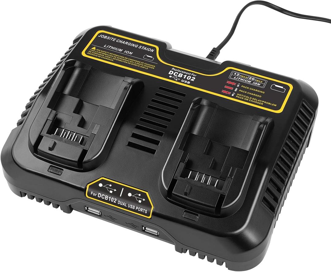 Futurebatt DCB102 Charger Replacement for Dewalt 12V 20V 60V Max Dual Fast Charger Station Battery Charger DCB203 DCB204 DCB205 DCB206 DCB201 DCB120 DCB127 (2 USB Ports)