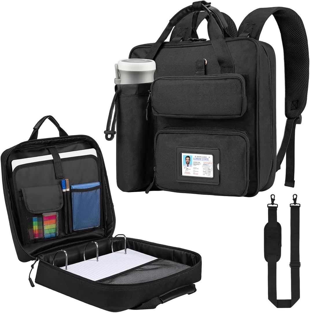 Zipper Binder 3 Ring 3-inch with Shoulder Strap & Backpack Straps, Large Zip Up Binder700 Sheets Capacity, Black