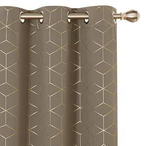 Deconovo Grommet Blackout Curtains, Room Darkening Gold Diamond Drapes, 2 Panels, Neutral, 42W x 108L Inch, for Bedroom and Living Room