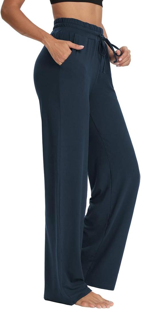 Sarin Mathews Womens Yoga Sweatpants Wide Leg High Waisted Lounge Pajamas Pants Comfy Workout Loose Pants with Pockets (Blue, M)