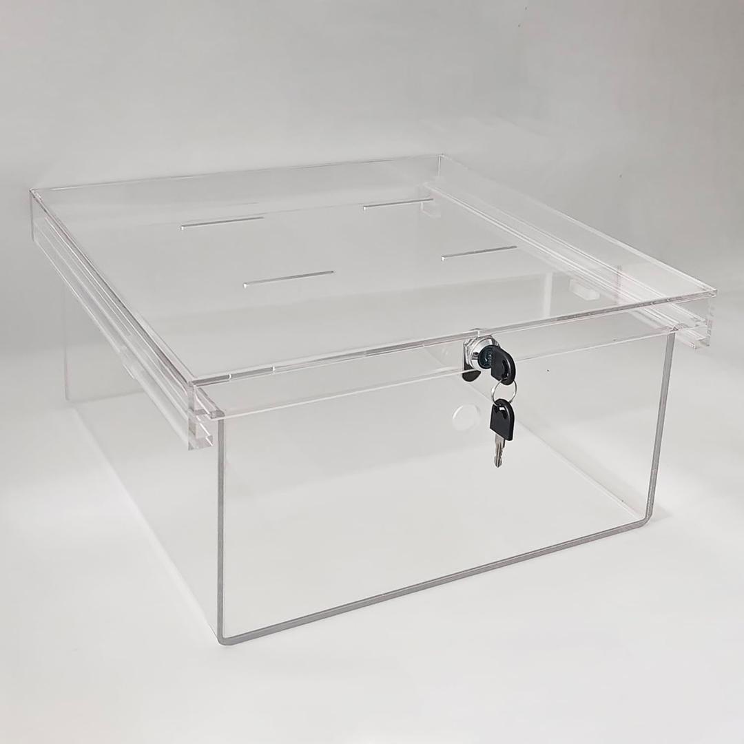 CiaoHER Extra Large Clear Acrylic Refrigerator Medicines Insulin Narcotics Storage Lock Box with Two Keys and Mounting Hardware，16''D x 14''W x 8''H