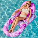 SLOOSH Inflatable Pool Floats Lounger Adult, Pool Float Lounge Raft Floaties Water Floating Recliner Chair with Cup Holders Foot Rest Swimming Floaty (Pink)