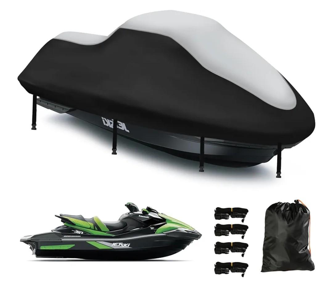 Jet Ski Cover 3 Seater,Upgraded 420D Heavy Duty Waterproof Waverunner Cover,2 Air Vent Marine Grade UV Resistant for Waverunner Polaris from 116" to 125"(Silver Black)