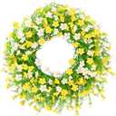 ZHWOSEE 24 Inch whiteYellow Artificial Forsythia Silk Front Door Wreath | Elegant whiteYellow silk flower summer wreath, decor for wall, farmhouse indoor & outdoor home decoration