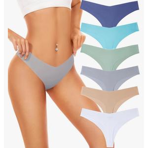 LMELMD Seamless Underwear Women Pack No Show Thongs For Women Ladies Sexy Panties Underwear Breathable Comfortable 6 Packs, Medium