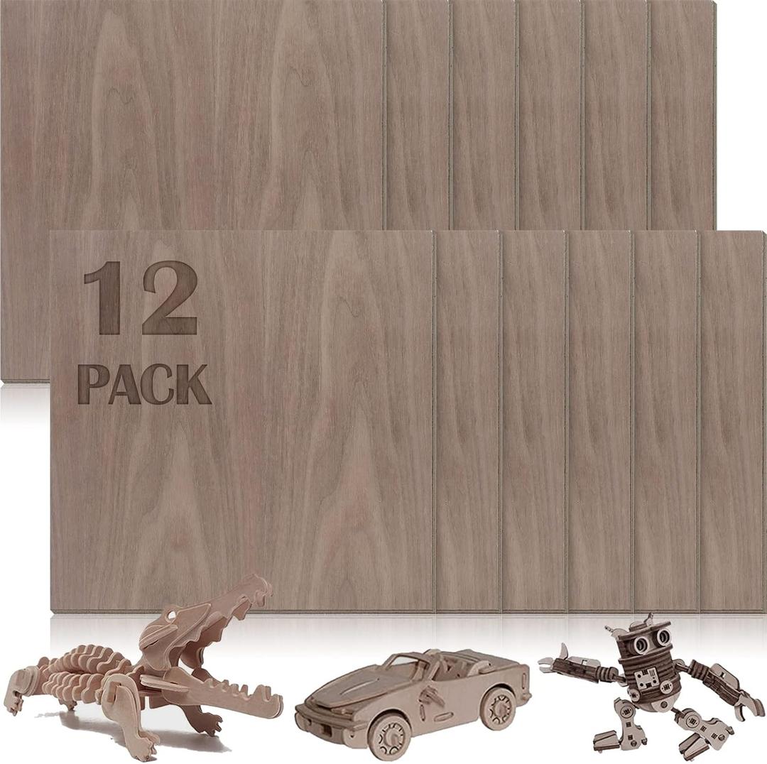 12 Pcs Walnut Unfinished Wood Craft, 12 x 12 x 1/8 Inch - 3mm Thick Walnut Unfinished Plywood for Laser Cutting & Engraving, School DIY Projects, Painting, Fretwork, CNC Cutting, Wood Burning 12 Pcs