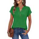 ANRABESS Women Tops Short Sleeve V Neck Eyelet Shirts Dressy Casual Blouses 2026 Summer Tee T-Shirts Vacation Outfits Green Large