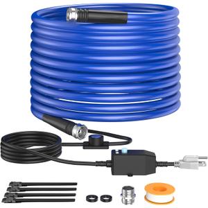 Heated hose 100ft with Adapter, Heated Water Hose for RV with Energy Saving Thermostat, -45  Antifreeze Heated Garden Hose and Leakage Protector, Freeze Proof Water Hose BPA Free