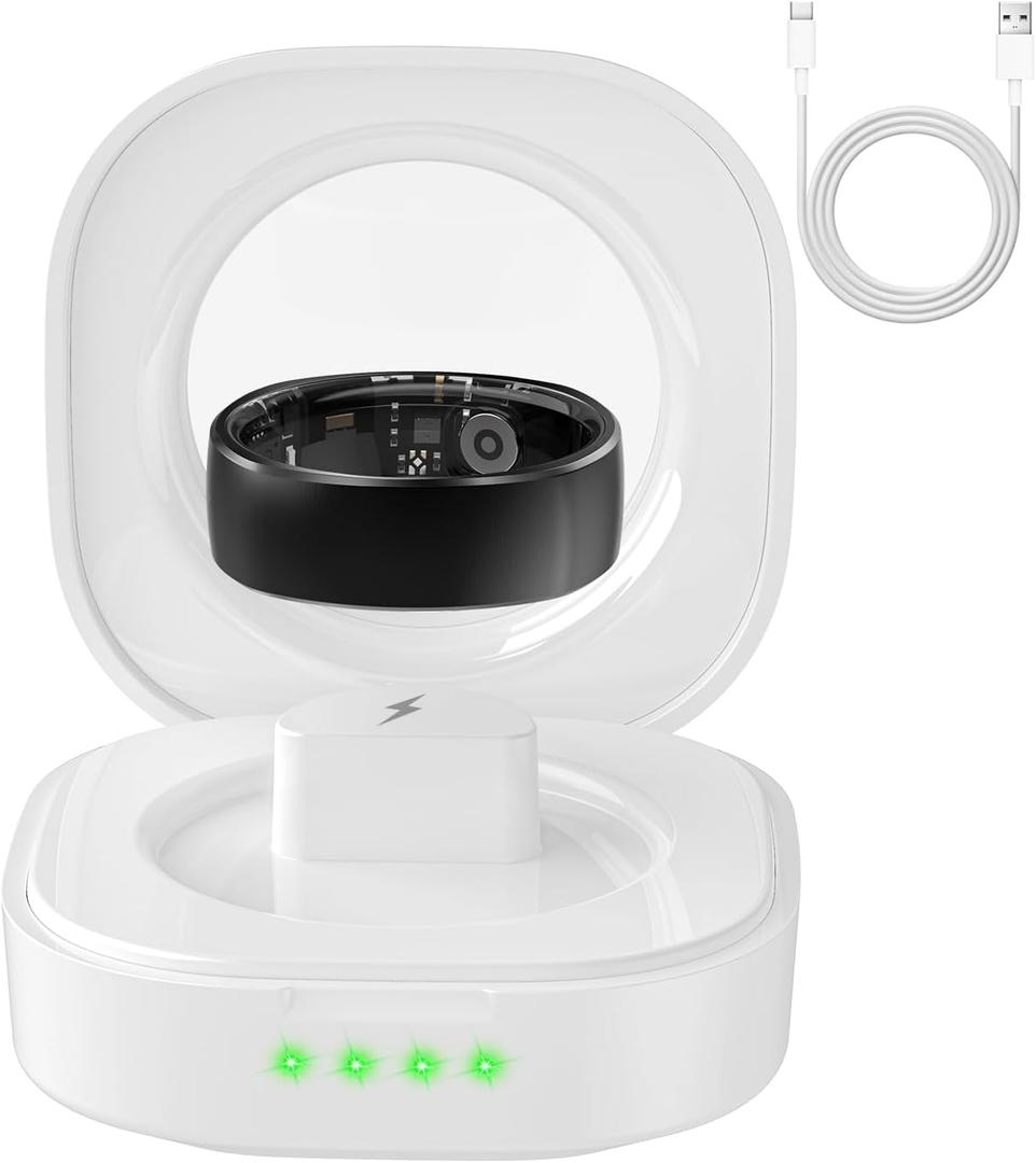 Smart Ring Charging Case Portable Magnetic Charger Charging Box Fast 480mAh Battery Charger Dock with Indicator Light, Charges Ring Up to 20 Times (White)