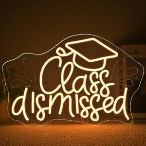 NOSUN Class Dismissed Neon Sign Class Neon Signs for Wall Decor, Warm White LED Signs for Classmates friends family, USB Neon Word Sign for Party Club Light Up Sign, The best gift for graduating friend