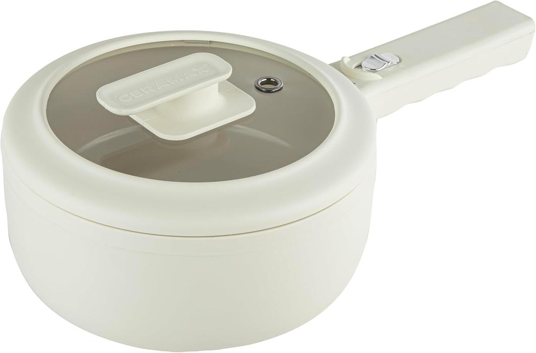 CERAMAX PRO Electric Hot Pot with Lid & Steamer, 2L Non Toxic Ceramic Cooker Skillet for Ramen, Eggs, Pasta for Dorms, Camping, RVs, Work, Adjustable Temp. - New Improved 2025 Model