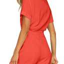 GRAPENT Women's Cherry Tomato Red Summer Button Down 100 Cotton Rompers Casual Short Sleeve Pockets Belted Short Jumpsuits Playsuits for Women Size Large (Orange, L)