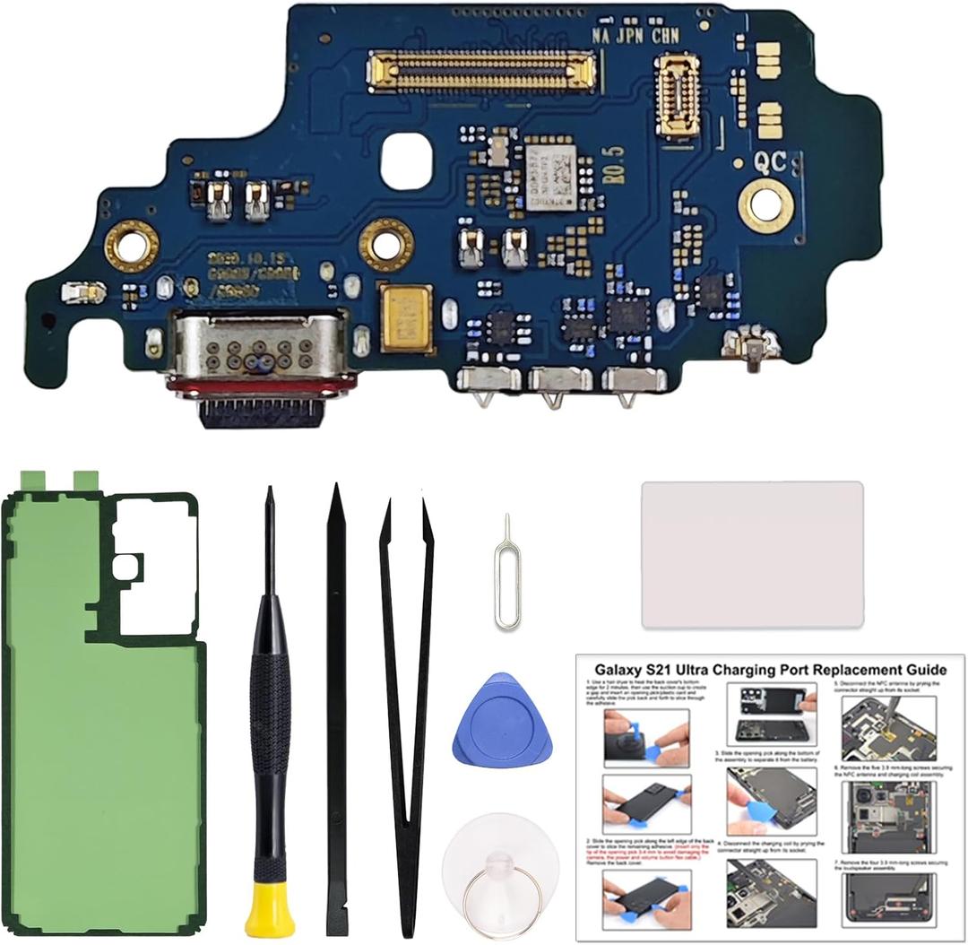 for Galaxy S21 Ultra 5G Charging Port Replacement US Version, Dock Charging Board Compatible with Samsung S21 Ultra 5G SM-G998U/U1, Includes Instruction & Toolkit