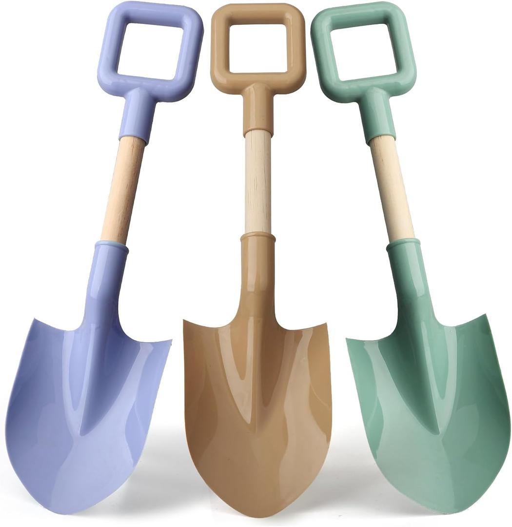 16" Beach Sand Shovels Toys for Kids, Jumbo Gardening Tool Kits, Sturdy Long Wooden Spade for Sand Snow Digging, ABS Plastic Scoops Gift for Summer Winter Camping Backyard Planting ( Avocado 3PCS )