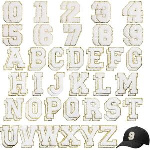 72 Pcs White Chenille Letter Number Patches Include 52 Letters & 20 Numbers Self Adhesive Stickers Fuzzy Varsity Embroidery Applique Stick On Sew On Iron On for Fabric Clothing Hats Jeans