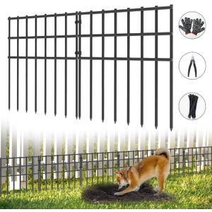 10 Pack Garden Animal Barrier Fence, 17in H x 10.8ft L, Black Modern Steel Garden Fence Panels