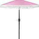 6 Ft Fringe Patio Umbrella - Outdoor Umbrella for Patio, Pool, Table, Garden, & Deck, Push Button Tilt Pole - Fashionable Vintage Tassels - White
