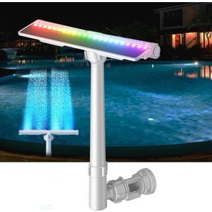 Solar Pool Fountain for Above and Inground Pools, Auto Light Sensing Pool Sprinkler with 10-Color Lights, 360 Adjustable Dual Spray High Pressure Pool Waterfall