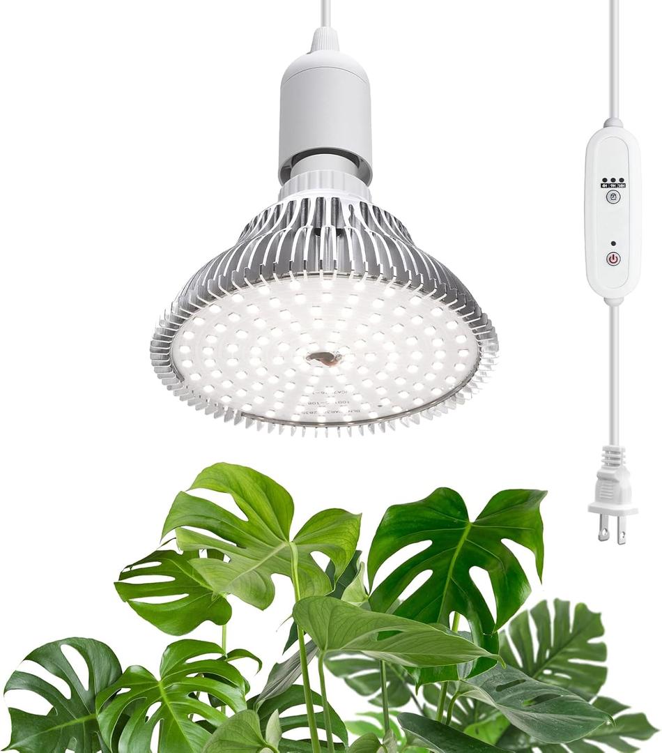 LED Grow Light Bulbs, Hanging Grow Lights for Indoor Plants, 25W 5000K, Height Adjustable Plant Light with Timer, Full Spectrum Grow Light Replace Sunlight for Large Tall Plant, Greenhouse (White)
