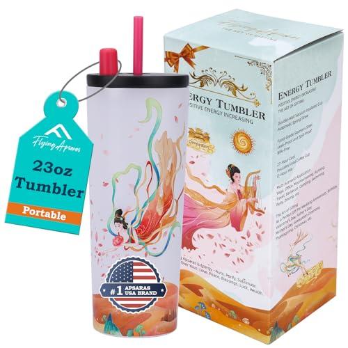 APSARAS 24oz Iced Coffee Cups with Lids and Straws,Water Bottle with Straw,Insulated Coffee Mug with Lid,Spill Proof Tumbler with Straw,Stainless Steel Water Bottles - Gifts for Women Her Mom Gifts, Set of 2