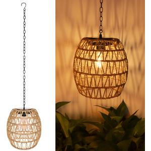 Larekook Hanging Solar Lanterns Outdoor Waterproof, Natural Seeweed Rattan Lantern Bamboo Woven Hanging Pendent Light with Edison Bulb,Solar Chandelier Outdoor Light for Gazebo Garden Porch Patio