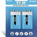 YKM 2 Pack 9V Batteries for Smoke Detector Smoke Alarm Carbon Zinc 9 Volt Battery