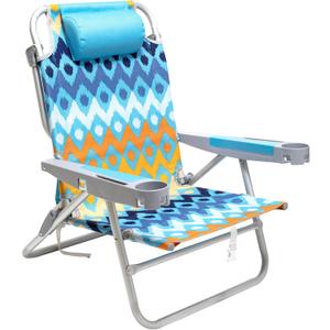 SUNNYFEEL Extra Wide 28" Low Beach Chair 5 Position Lay Flat, XL Oversized Portable Folding Camping Chairs with Cup Holder for Outdoor/Trip, Lightweight Foldable Backpack Beach Chair for Adults