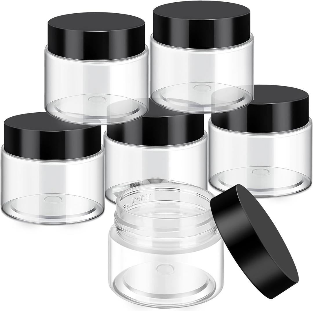 SATINIOR 6 Pack 12 oz Plastic Jars Containers with Lids Wide-mouth Refillable Leakproof Reusable Round Empty Jars for Travel Cosmetic Dry Food Spice Cookie Candy Home Kitchen Organizing(Black)