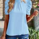BTFBM Womens Tops 2026 Dressy Casual Blouses Summer Spring Clothes Mock Neck Short Sleeve Shirts Business Work Fall Outfits (Blue, S)