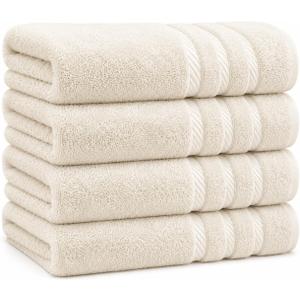Bath Towels 27x54 Pack of 4 | Soft & Quick-Dry | Highly Absorbent 100% Ring Spun Cotton Towels for Bathroom, Spa, Home & Hotel Use (Ecru)