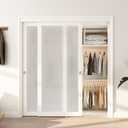BarnBase Sliding Closet Door 72"(Double 37") x 80", Full-Lite Frosted Glass Closet Door with Hardware Kit & Matching Fascia, Sturdy Solid Wood & MDF with Water-Proof PVC Surface, Pre-Drilled