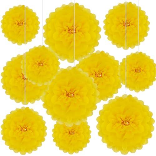 18 PCS Yellow Tissue Paper Pom Poms, Tissue Pom Poms Flowers, Sizes of 6", 10", 12", 14" Hanging Paper Flower Ball for Wedding, Birthday, Halloween, Christmas, Baby Shower Party Decor