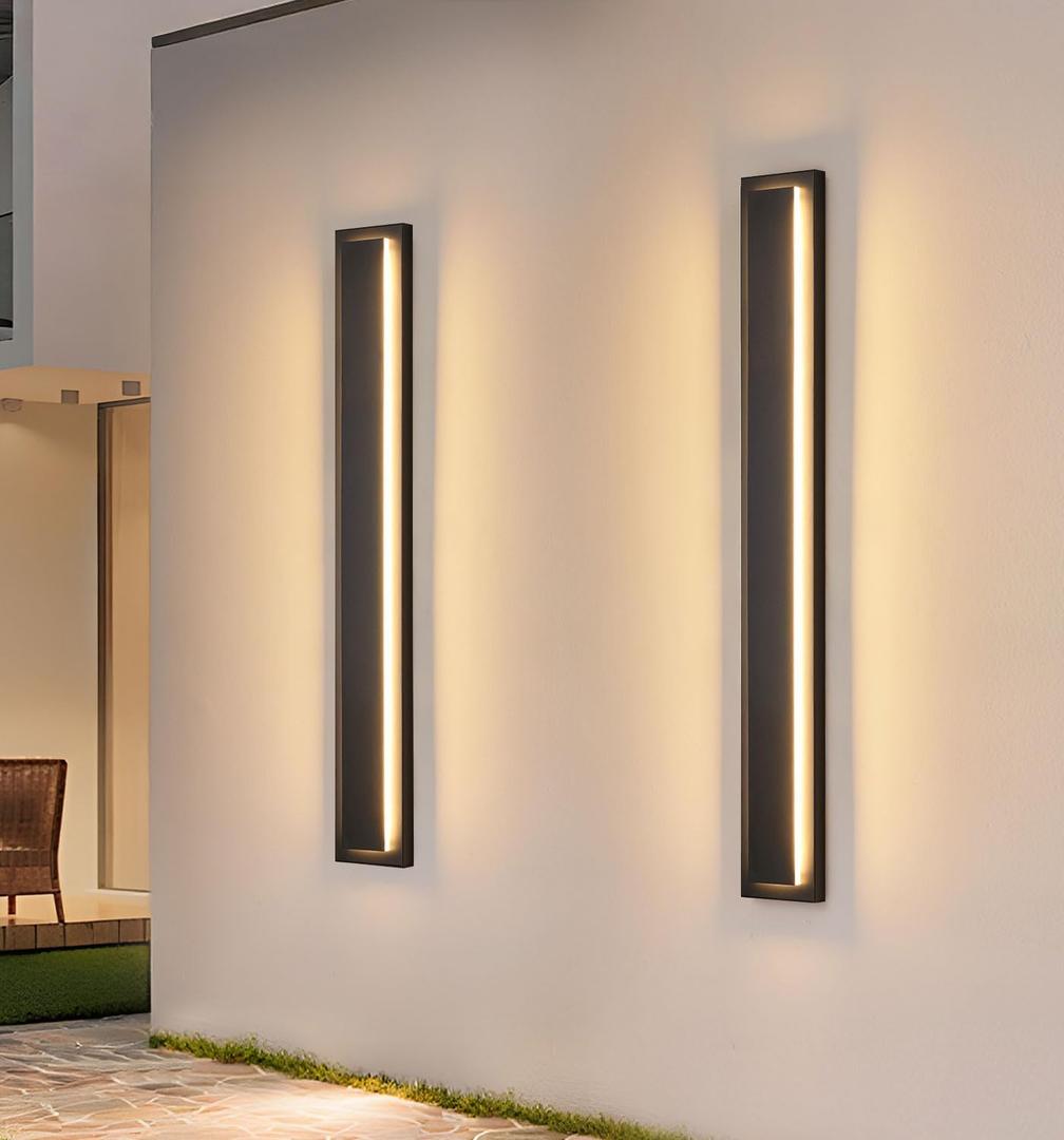 tewei 39.3 Inch Modern Outdoor Wall Sconce, Long Black LED Exterior Lighting Fixtures, Modern Large Outdoor Front Porch Lights Outside Wall Mount Lights for House, Warm White 3000K, 2 Pack