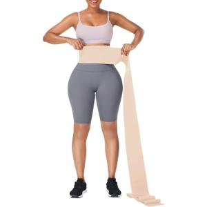 FeelinGirl Waist Trainer for Women Bandage Wrap Trimmer Belt Long Torso Tummy Wraps Belly Body Shaper Waist Trimmer Belt (One Size, Beige - One Size)
