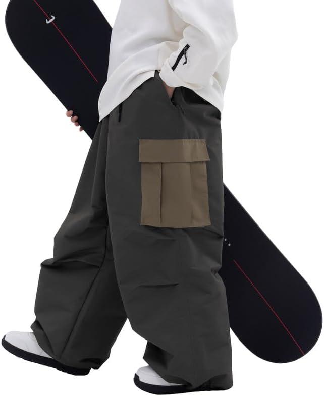 SNOWVERB Super Baggy Snowboard Pants Waterproof Insulated Ski Pants Loose Fit Freestyle Mountain Snow Pants Men Women (Large, Olive Green)