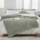 WESHIONGOO Chunky Knit Blanket Throw 51"63" Knitted Throw Blankets for Couch Bed Fluffy Soft Blanket with Jumbo Chenille Yarn Thick 100% Handmade (Sage Green)